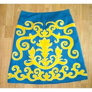 Boden Green Skirt w/ Gold Applique Size 14 R
